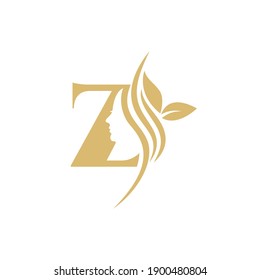 Logo abstracto Z Vector, plantillas de diseño de marca en estilo minimalista lineal de moda, emblema para estudio de belleza y cosmética - retrato femenino, cara de mujer hermosa - placa para maquillador, moda