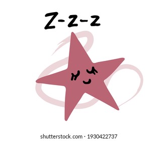 Z z z vector calligraphy lettering text and illustration sleeping star, template, badge, icon or kids greeting card. Hand drawn design.