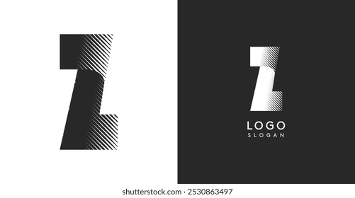 Letra vetorial Z. Monograma de contraste afiado greve eclosão diagonal para olhar industrial ainda moderno. Modelo de logotipo em negrito alto. Design de conceito de logotipo para marca em tecnologia, arquitetura, moda