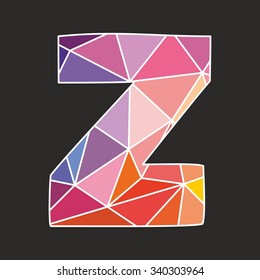 Z vector low poly wrapping surface pastel colorful and white alphabet letter isolated on black background