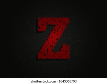 Z vector red letter made of grunge texture. Insane Fear brutal font. Wicked night theme style design.  For logo, brand label, poster, design elements etc.   