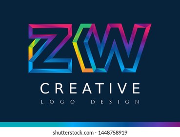 Z W Logo. ZW Letter Design Vector with Magenta blue and green yellow color