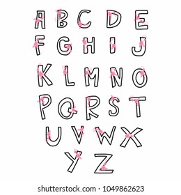 
A to Z word and cute pink flower vector illustration comic style 