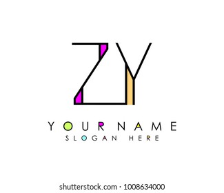 Z & Y initial minimalist logo template vector