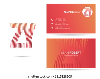 Z & Y waves letter joint logo with business card template