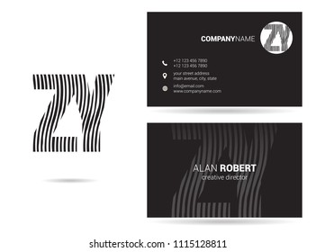 Z & Y waves letter joint logo with business card template