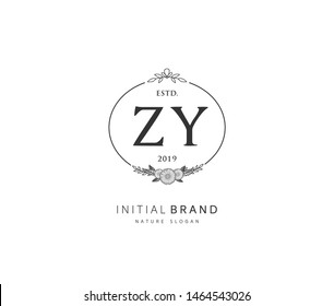 Z Y ZY Beauty vector initial logo, handwriting logo of initial signature, wedding, fashion, jewerly, boutique, floral and botanical with creative template for any company or business.