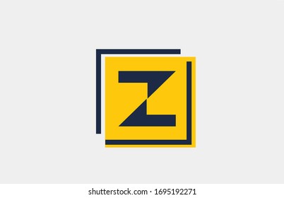 Z yellow blue square alphabet letter logo icon design for company and business