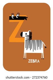 Z for zebra alphabet flashcards template for baby vector/illustration