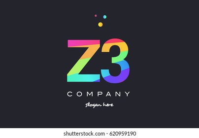 Z3 z 3 three letter number combination creative color green orange blue magenta pink company logo vector icon spectrum