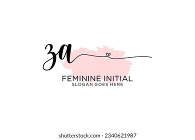 ZA beauty monogram and elegant logo design handwriting logo of initial signature, wedding, fashion, floral and botanical with creative template.