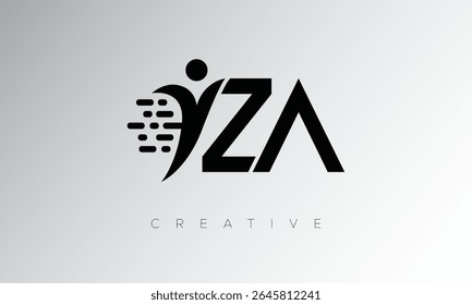 ZA Creative Digital Monogram Logo – Futuristic Letter mark Design Featuring Human Shape, Pixel Motion and Minimal Tech Style for Innovative Branding Identity