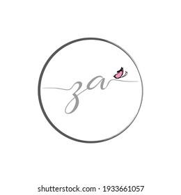 ZA initial letter handwriting logo design with butterfly
