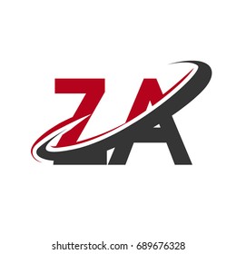 ZA initial logo company name colored red and black swoosh design, isolated on white background. vector logo for business and company identity.