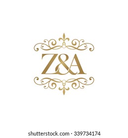 Z&A Initial logo. Ornament ampersand monogram golden logo