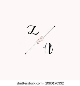 ZA Initials letter alphabet watercolor logo branding set collection, Feminine logotype template in elegant artistic style. Feminine luxury logo design template.