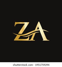 ZA letter logo design. Premium Letter ZA Logo Design with water wave concept