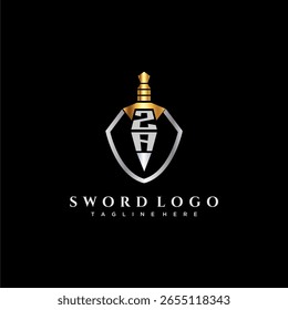 Monograma de lujo de la letra de ZA para la Imagen del estilo del escudo y de la espada