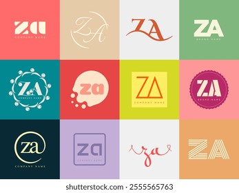 ZA logo company template. Letter z and a logotype. Set different classic serif lettering and modern bold text with design elements. Initial font typography. Collection trendy business identity.