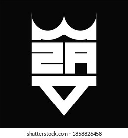 ZA Logo monogram with crown shape isolated on Black background