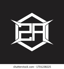 Monograma de logotipo ZA con hexágono y plantilla de diseño de forma de cuatro ejes