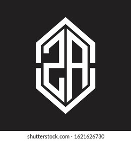 ZA Logo monogram with hexagon shape and outline slice style with black and white