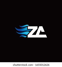 ZA monogram logo with blue fire style design template