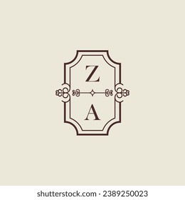 ZA vintage wedding initial logo in high quality professional design that will print well across any print media