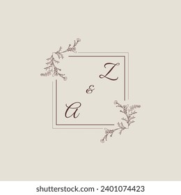 ZA wedding line square monogram with high quality professional design that will print well