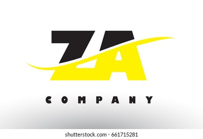 ZA Z A  Black and Yellow Letter Logo with White Swoosh and Curved Lines.