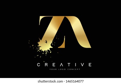 ZA Z A Letter Logo with Gold Melted Metal Splash Vector Design Illustration.