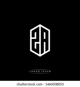 ZA Z A Logo Line Monogram with Negative Space with Black and White Colors