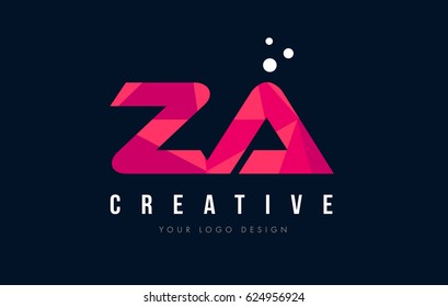 ZA Z A Purple Letter Logo Design with Low Poly Pink Triangles Concept
