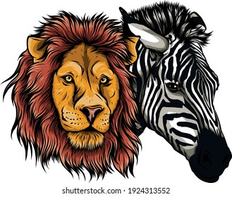 zabra and lion head vector illustration design