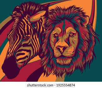 zabra and lion head vector illustration design