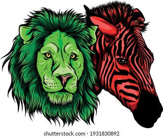 zabra and lion head vector illustration design