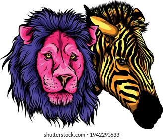 zabra and lion head vector illustration design