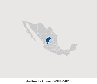 Zacatecas Highlighted on Mexico Map Eps 10