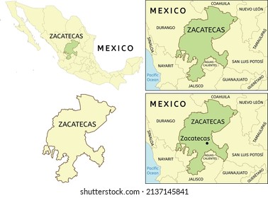 Zacatecas state location on map of Mexico