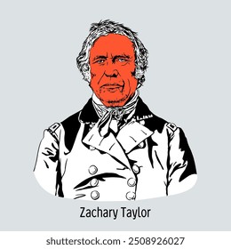 Zachary Taylor fue el duodécimo presidente estadounidense, un importante líder militar y un general de división. Segundo Presidente de los Estados Unidos. Ilustración vectorial dibujada a mano