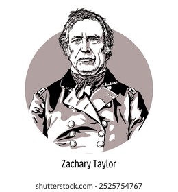 Zachary Taylor - 12.º presidente estadounidense, líder militar mayor, general mayor. Segundo presidente de los Estados Unidos. Ilustración vectorial dibujada a mano