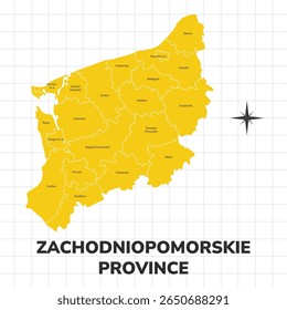 Ilustração do mapa de Zachodniopomorskie Province. Mapa da província em Polonia