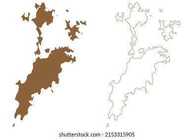 Zadetkyi, Zadetkalay and Hastings Island (Republic of the Union of Myanmar, Burma, Mergui, Myeik Archipelago, Indian Ocean) map vector illustration, scribble sketch Zadetkyi Kyun, Saint Matthew's map