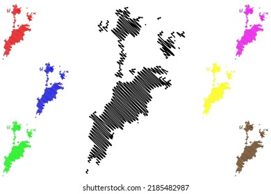 Zadetkyi, Zadetkalay and Hastings Island (Republic of the Union of Myanmar, Burma, Mergui, Myeik Archipelago, Indian Ocean) map vector illustration, scribble sketch Zadetkyi Kyun, Saint Matthew's map