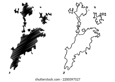 Zadetkyi, Zadetkalay and Hastings Island (Republic of the Union of Myanmar, Burma, Mergui, Myeik Archipelago, Indian Ocean) map vector illustration, scribble sketch Zadetkyi Kyun, Saint Matthew's map