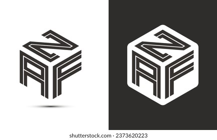 ZAF-Logo-Design mit Illustrator-Würfel-Logo, Vektorlogo modernes Alphabet-Schriftart überlappen Stil. Premium Business Logo Symbol. Weiße Farbe auf schwarzem Hintergrund