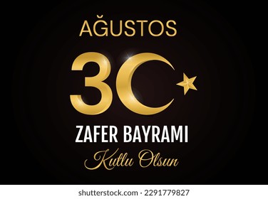 Zafer Bairam golden banner. Traditional Turkish holiday and festival. Kultu Olsun, 30 august. Celebration of national day of freedom and independence. Cartoon flat vector illustration