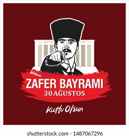 Zafer Bayrami; 30 Agustos; Kutlu Olsun. Turkish Translation: Victory Days of Turkey; August 30; May God Bless Our Republic. Vector Illustration.