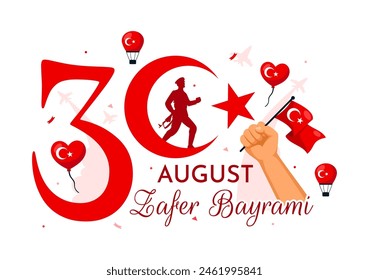 Zafer Bayrami Vector Illustration. Translation: August 30 Celebration of Victory and the National Day in Turkey. with Waving Flag in Flat Background