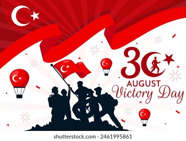 Zafer Bayrami Vector Illustration. Translation: August 30 Celebration of Victory and the National Day in Turkey. with Waving Flag in Flat Background